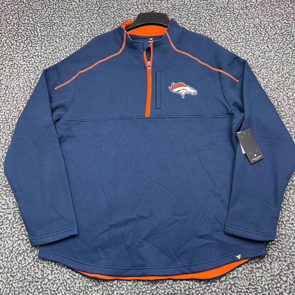 Denver Broncos Sweatshirt Men Large Navy 1/4 Zip Fleece Fanatics Pullover New L